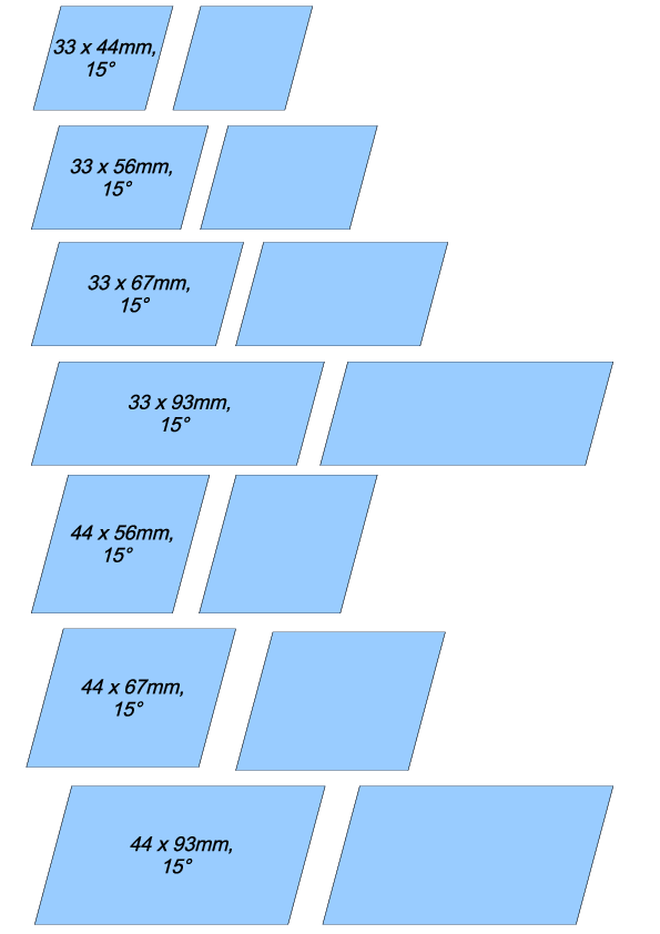 Rhombusprofile, 33 x 44mm - 44 x 93mm, 15°